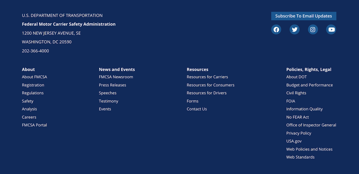 Example the footer on FMCSA (OA site)